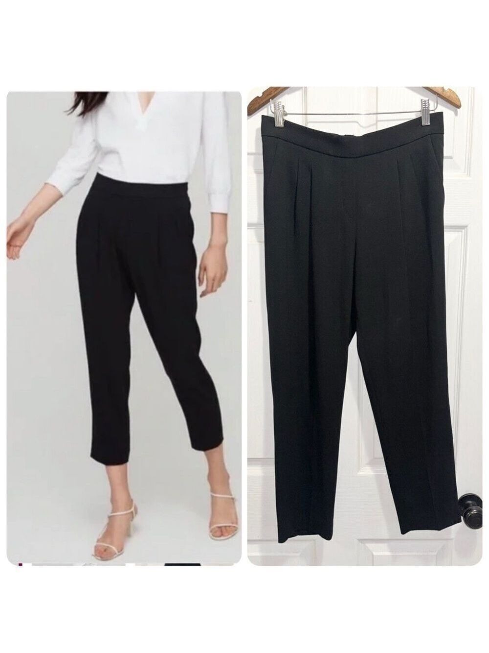 Aritzia Babaton Cohen Pleated Cropped Pants High Rise Pull On Black Trousers 8
